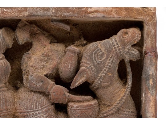 Decorative Set Of Two Semi Antique Asian Figural Brick Tiles