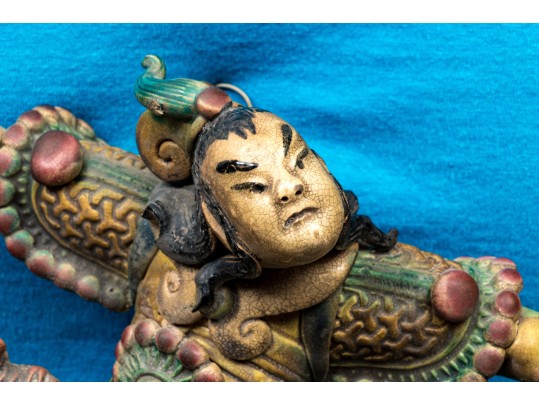 Vintage Chinese Sancai Glazed Ceramic Roof Tile, Ca. 1935