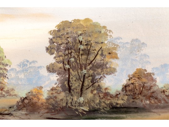 Allen Fontaine (American, 1861-1962) Watercolor, River Landscape At Dawn