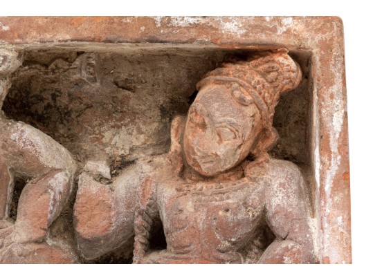 Decorative Set Of Two Semi Antique Asian Figural Brick Tiles