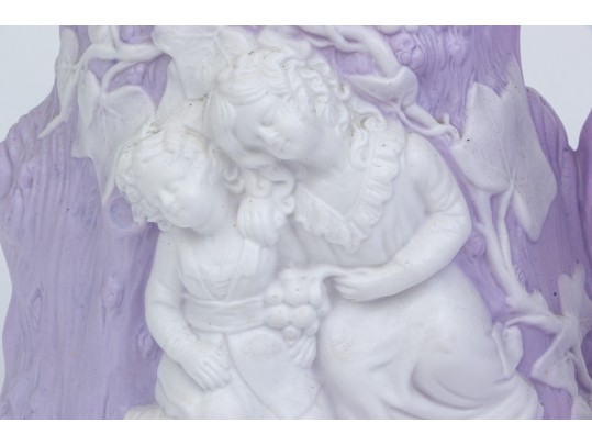 Set Of 2 Antique, English Samuel Alcock & Co. Parian Lilac Ground Water Pitchers
