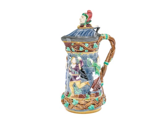 Minton Majolica Carafe With Figural Relief Decoration 