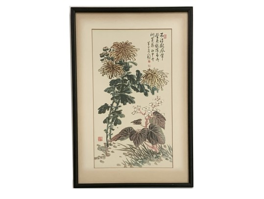 Two Compatible Asian Floral Wood Blocks