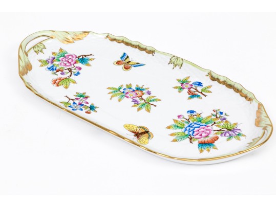 Small Herend Queen Victoria Hand Painted Porcelain Twin Handled Tray  