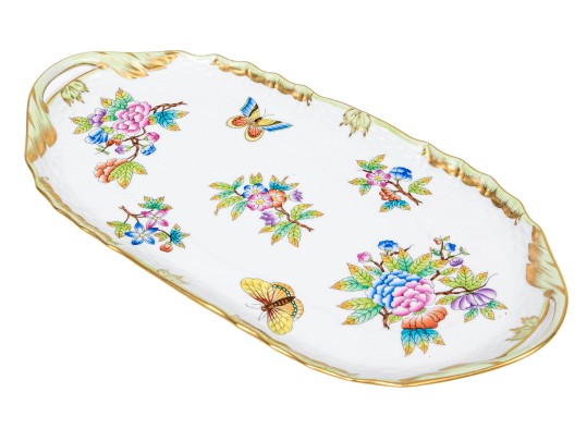 Small Herend Queen Victoria Hand Painted Porcelain Twin Handled Tray  