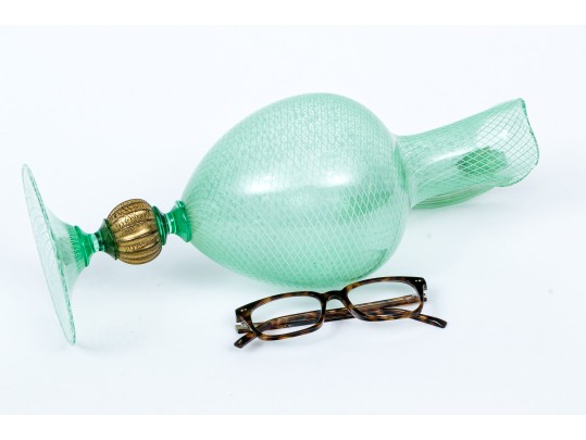 Murano Green And White Net Pattern Tall Pitcher 