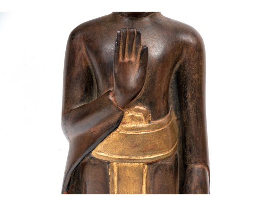 Thai Carved And Paint Finished Wooden Buddha