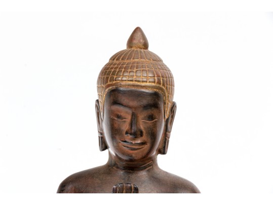 Thai Carved And Paint Finished Wooden Buddha