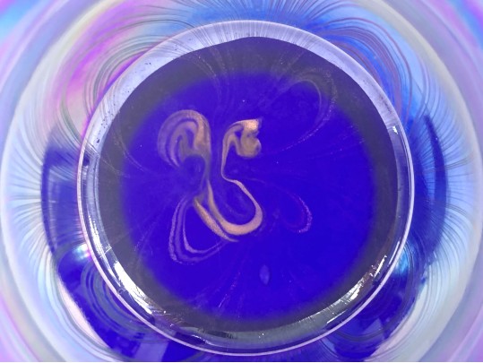 Cobalt Blue Pulled Feather Art Glass Bowl