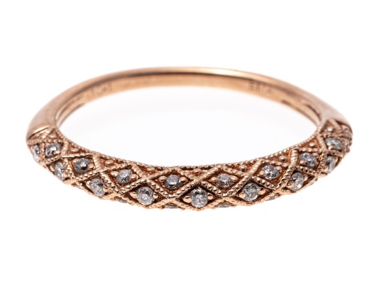 10k Rose Gold Lovely Argyle Motif Diamond Band Ring, Size 7