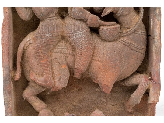 Decorative Set Of Two Semi Antique Asian Figural Brick Tiles