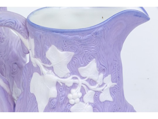 Set Of 2 Antique, English Samuel Alcock & Co. Parian Lilac Ground Water Pitchers