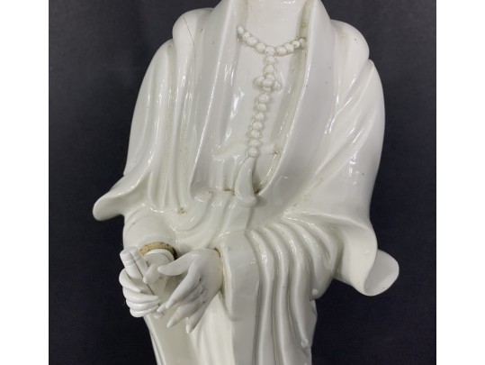 Unusual Vintage Signed Chinese Porcelain Guanyin Blanc De Chine Figure Mounted As A Lamp