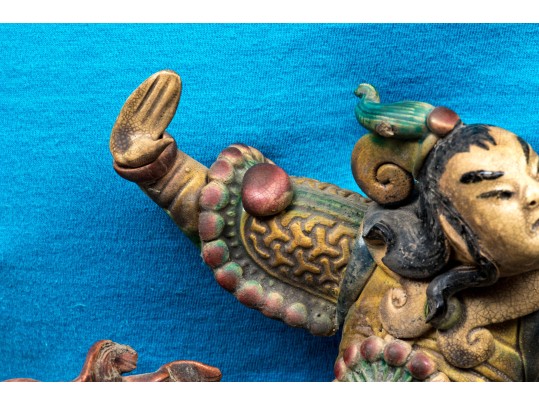 Vintage Chinese Sancai Glazed Ceramic Roof Tile, Ca. 1935