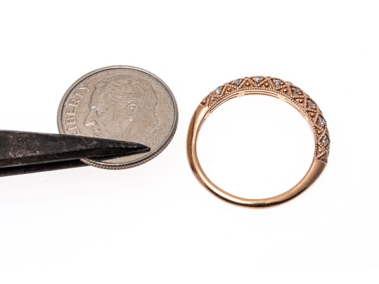 10k Rose Gold Lovely Argyle Motif Diamond Band Ring, Size 7
