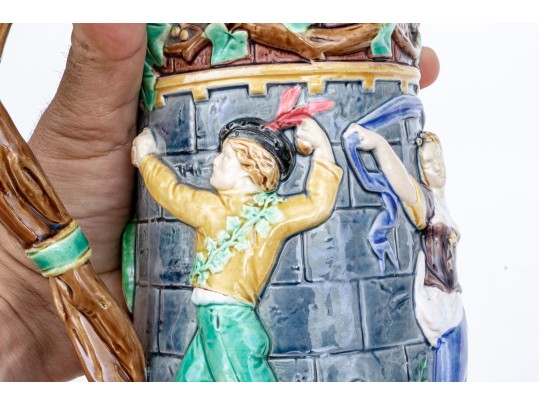 Minton Majolica Carafe With Figural Relief Decoration 