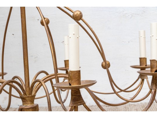 Vintage 8 Light Gilt Finished Wrought Iron Chandelier