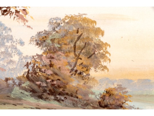 Allen Fontaine (American, 1861-1962) Watercolor, River Landscape At Dawn