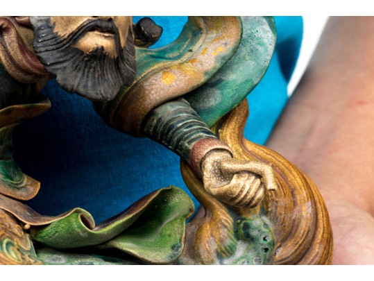 Vintage Chinese Sancai Glazed Figural Pottery Roof Tiles, Ca. 1935