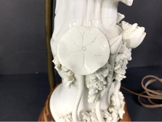 Unusual Vintage Signed Chinese Porcelain Guanyin Blanc De Chine Figure Mounted As A Lamp