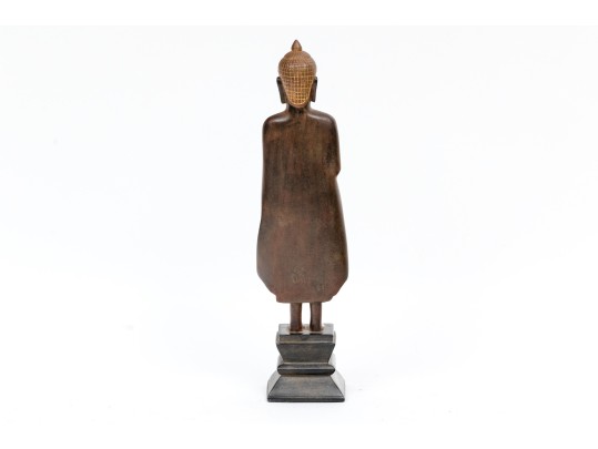 Thai Carved And Paint Finished Wooden Buddha