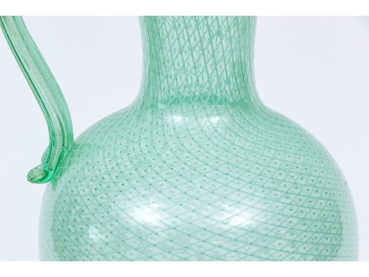Murano Green And White Net Pattern Tall Pitcher 