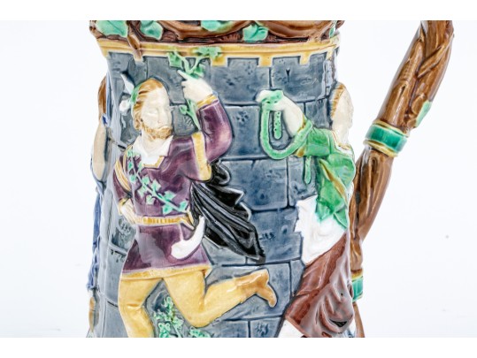 Minton Majolica Carafe With Figural Relief Decoration 