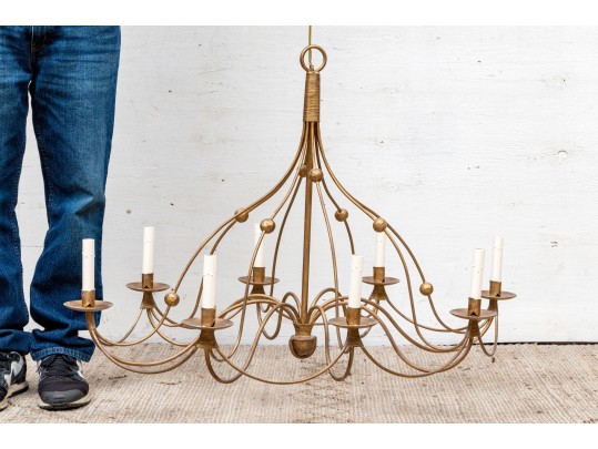 Vintage 8 Light Gilt Finished Wrought Iron Chandelier