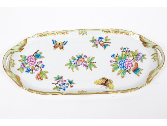 Small Herend Queen Victoria Hand Painted Porcelain Twin Handled Tray  