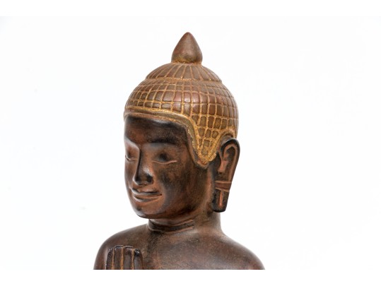 Thai Carved And Paint Finished Wooden Buddha
