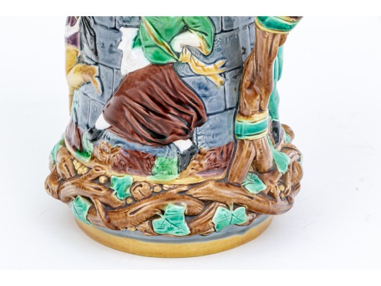 Minton Majolica Carafe With Figural Relief Decoration 