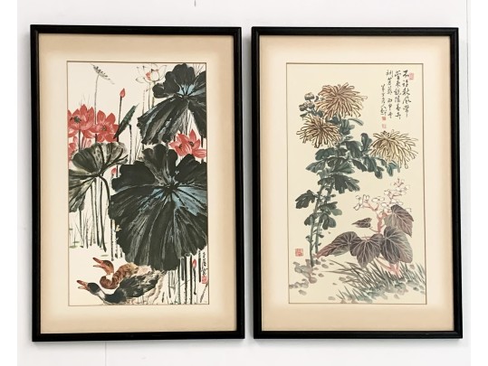 Two Compatible Asian Floral Wood Blocks