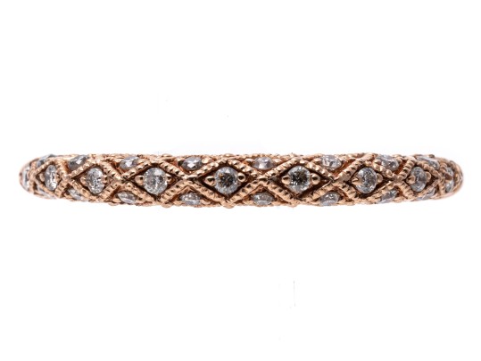 10k Rose Gold Lovely Argyle Motif Diamond Band Ring, Size 7