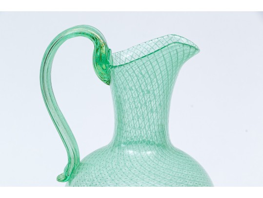 Murano Green And White Net Pattern Tall Pitcher 