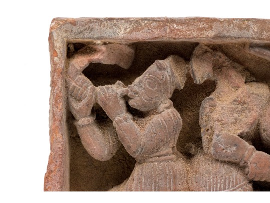 Decorative Set Of Two Semi Antique Asian Figural Brick Tiles