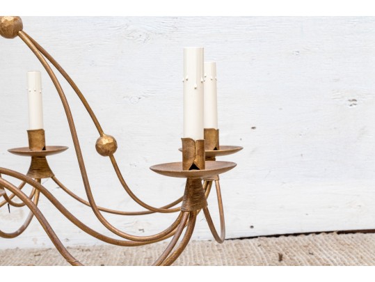 Vintage 8 Light Gilt Finished Wrought Iron Chandelier