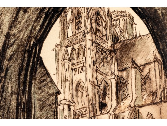 Jacques Weismann (France, 1878-1962) Graphite Drawing On Paper,, View Of A Cathedral 