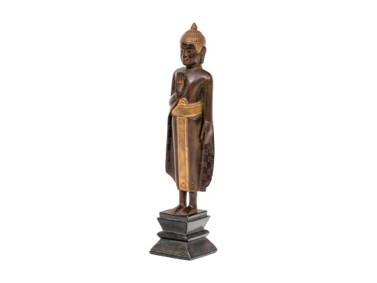 Thai Carved And Paint Finished Wooden Buddha