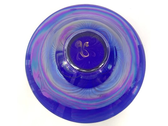 Cobalt Blue Pulled Feather Art Glass Bowl