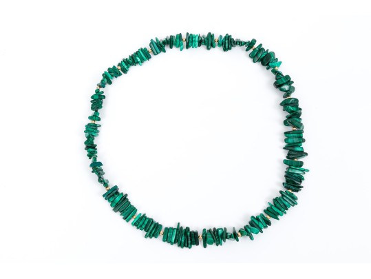 Stately Malachite And 14K Beaded Strung Necklace