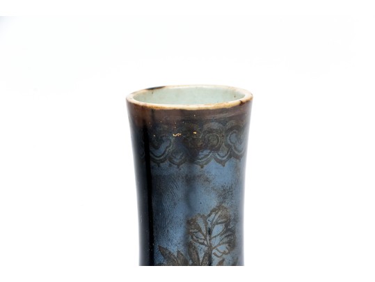 Antique Qing Dynasty Chinese Pair Of Glazed And Gilt Finished Porcelain Bottle Vases