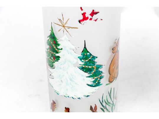 Set Of 10 Vintage Paint Decorated Christmas Theme Glasses