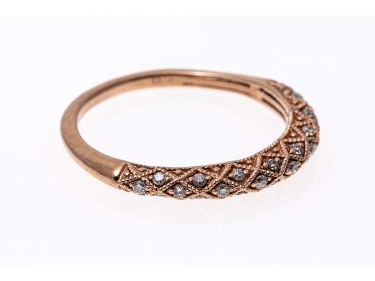 10k Rose Gold Lovely Argyle Motif Diamond Band Ring, Size 7