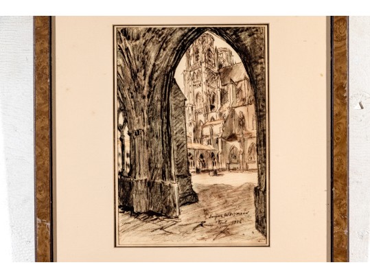 Jacques Weismann (France, 1878-1962) Graphite Drawing On Paper,, View Of A Cathedral 