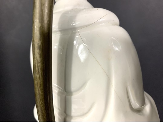 Unusual Vintage Signed Chinese Porcelain Guanyin Blanc De Chine Figure Mounted As A Lamp