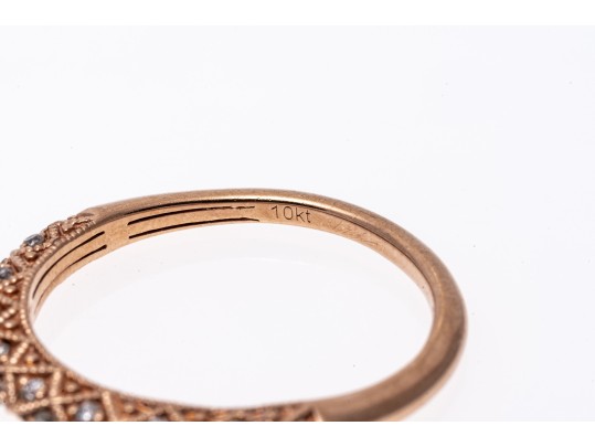 10k Rose Gold Lovely Argyle Motif Diamond Band Ring, Size 7