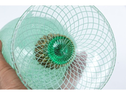 Murano Green And White Net Pattern Tall Pitcher 