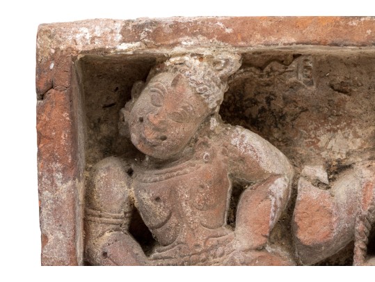 Decorative Set Of Two Semi Antique Asian Figural Brick Tiles