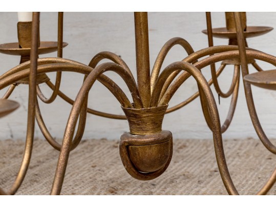 Vintage 8 Light Gilt Finished Wrought Iron Chandelier