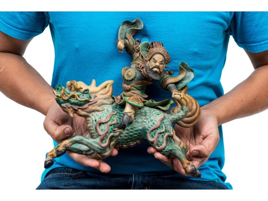 Vintage Chinese Sancai Glazed Figural Pottery Roof Tiles, Ca. 1935